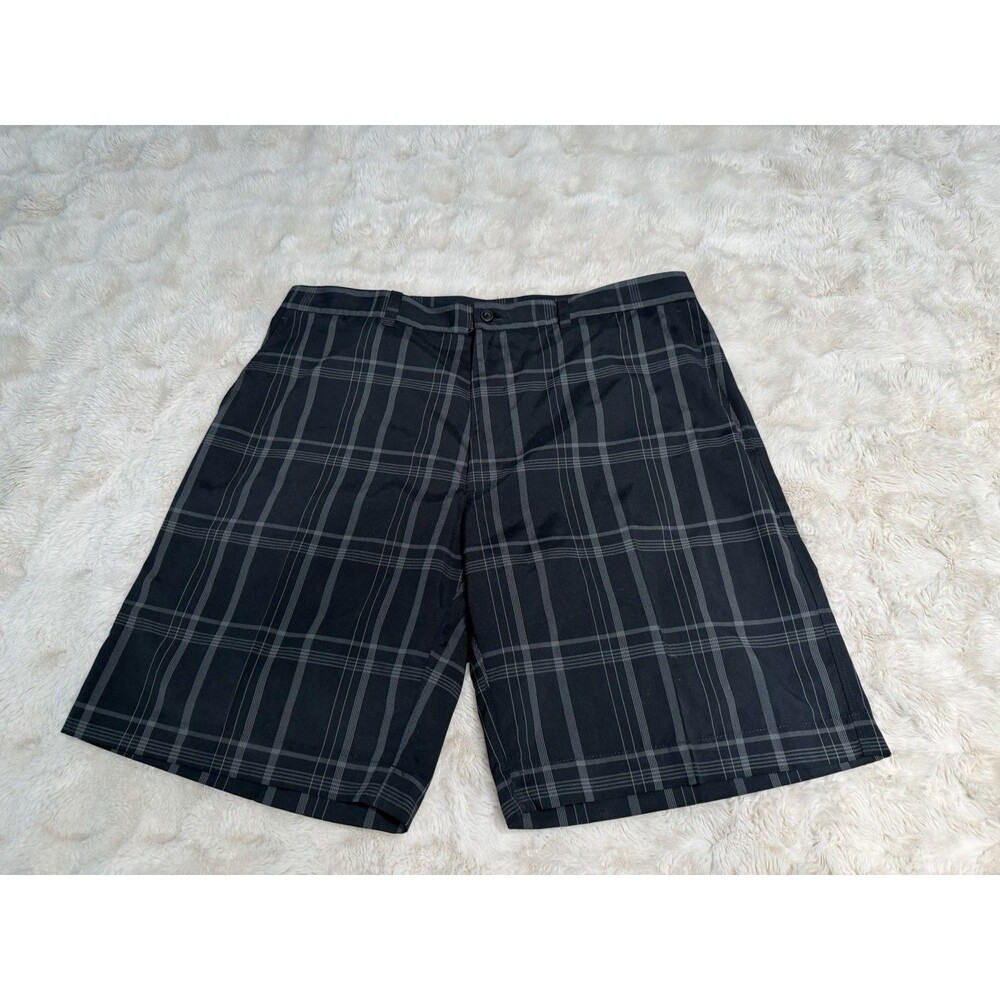 PGA Tour Plaid Golf Shorts Mens 36 Black Lightweight Performance Flat Front